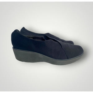 Munro Womens 7.5 M Traveler Black Stretch Shoes Wedge Heels Slip-On 90s Y2K